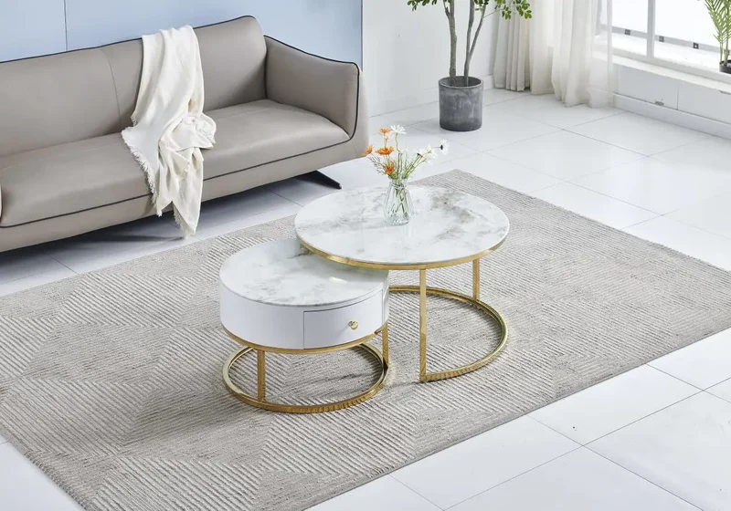 Tables rondes gigognes dorées marbre beige - Orea