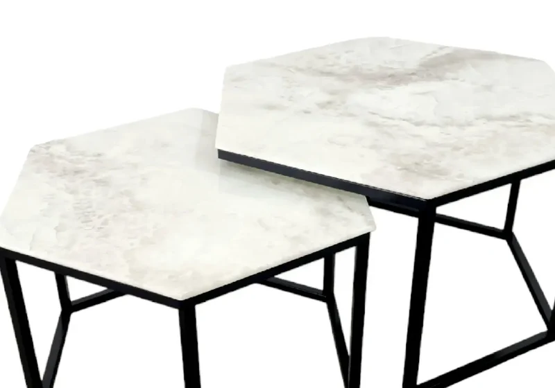 Tables basses gigognes noir marbre beige - Lyna