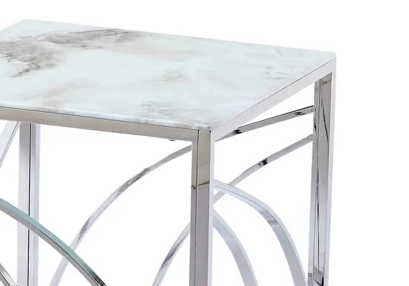 Petite table argentée marbre blanc - Lexie