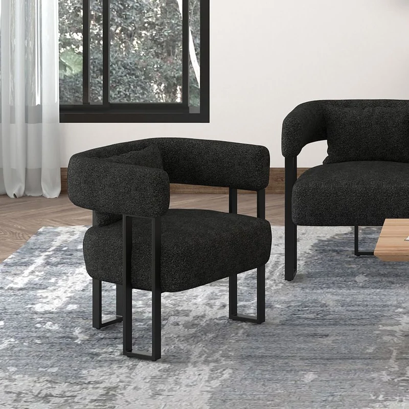Chaise d'appoint en tissu bouclé et métal noir - Scarlet