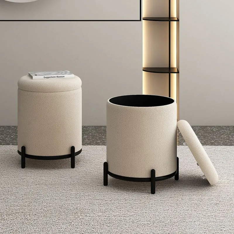 Pouf de rangement en tissu bouclé et métal noir - Castor