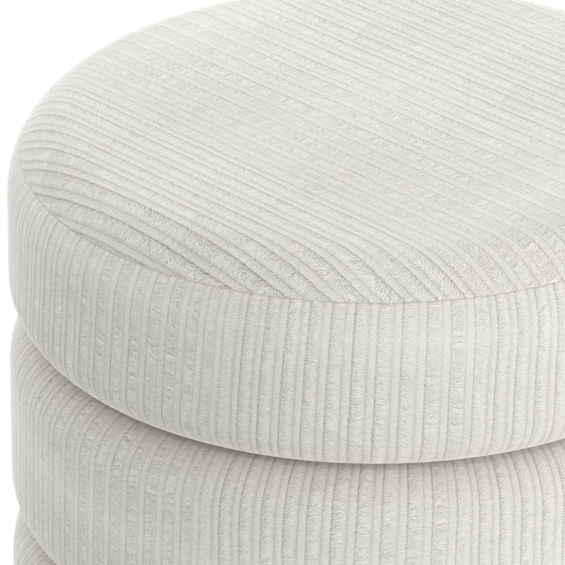 Pouf rond en tissu canalisé et bois naturel - Willo