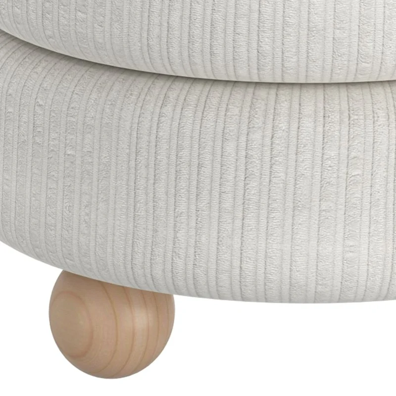 Pouf rond en tissu canalisé et bois naturel - Willo