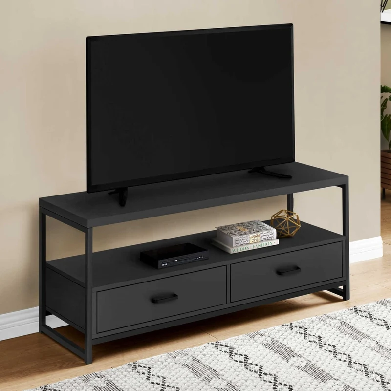 Meuble de télévision en stratifié et métal noir avec 2 tiroirs - I 2870-2871-2872