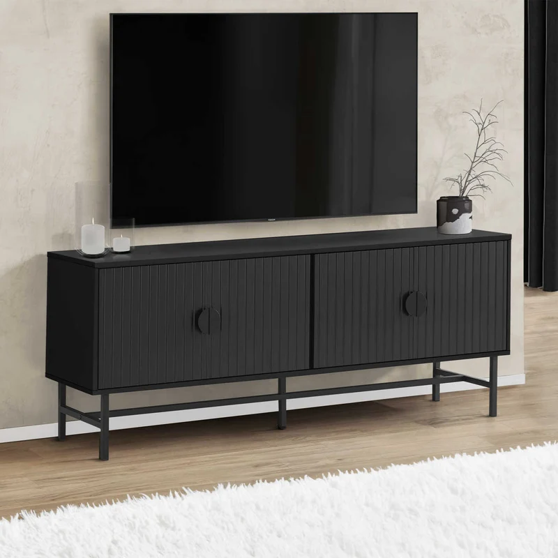 Meuble de télévision en stratifié et métal noir à 2 portes - I 2732-2733