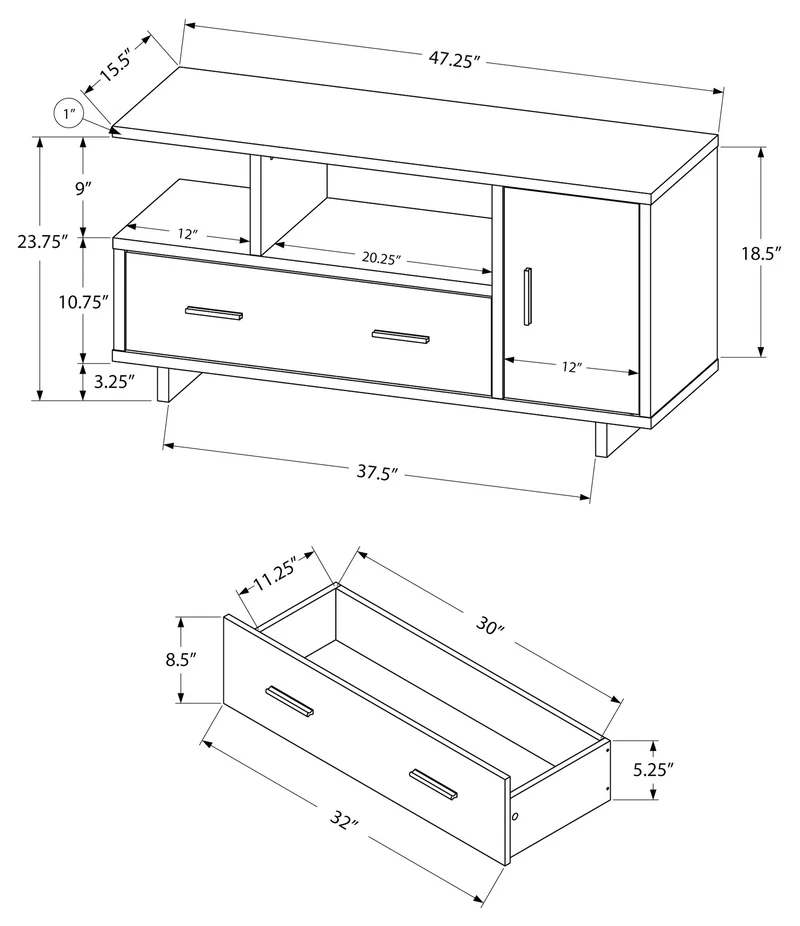 Meuble de télévision en placage espresso avec 1 porte et 1 tiroir - I 2805