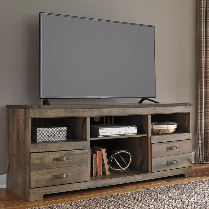 Meuble de télévision en bois/placage brun avec rangement - Trinell
