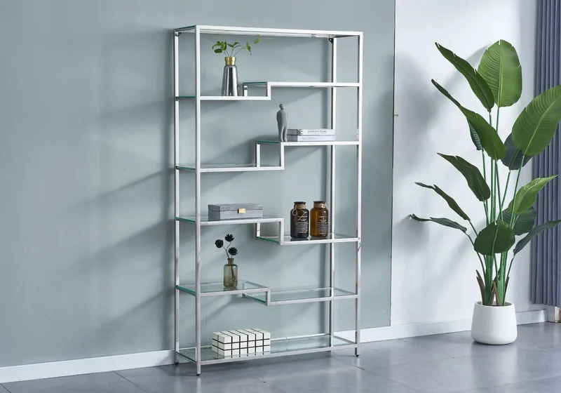 Étagère en métal argent verre trempé - Mado