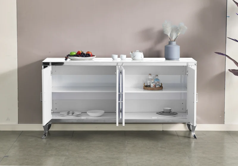 Buffet 4 portes marbre blanc argent - Neo