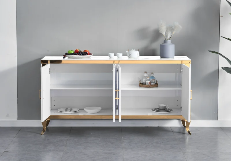 Buffet 4 portes marbre blanc doré - Neo