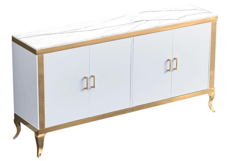 Buffet 4 portes marbre blanc doré - Neo