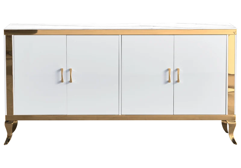 Buffet 4 portes marbre blanc doré - Neo