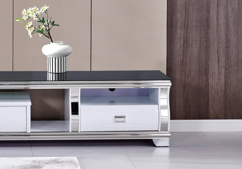 Meuble banc tv en verre noir - Mady