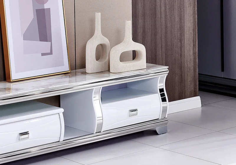 Meuble banc tv marbre beige - Mady