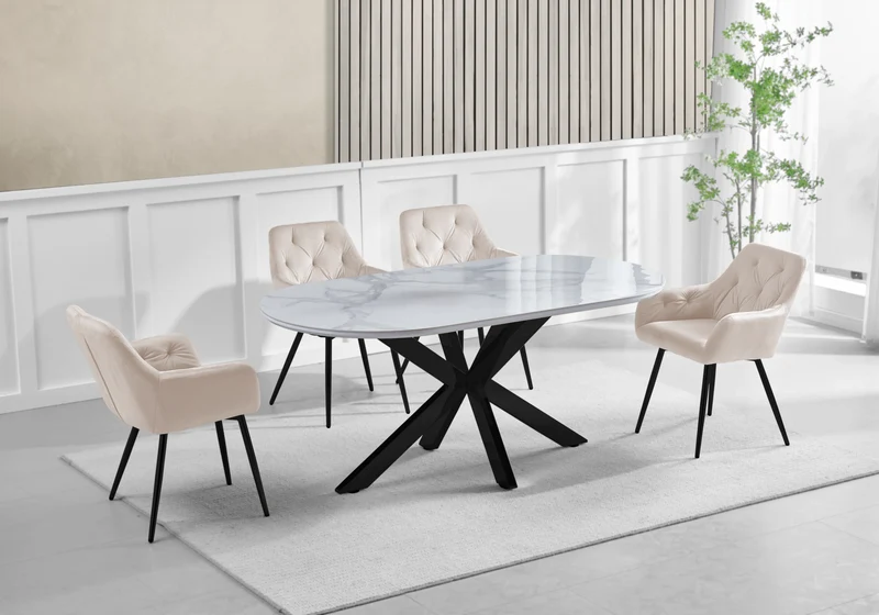 Chaises fauteuils capitonnés velours beige - Liora x2