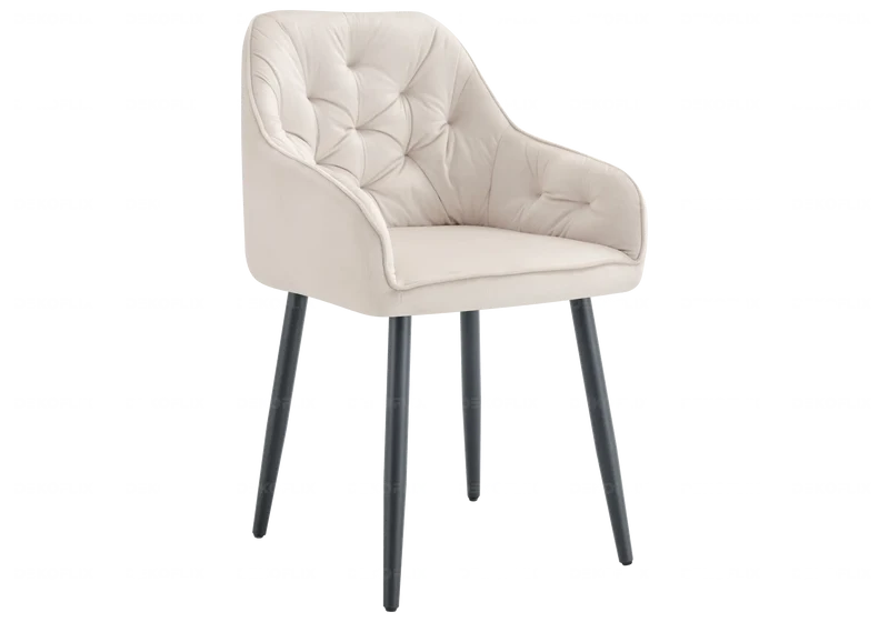 Chaises fauteuils capitonnés velours beige - Liora x2
