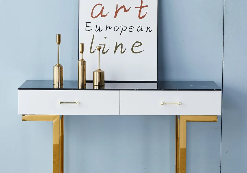 Console coiffeuse dorée marbre noir - Lena