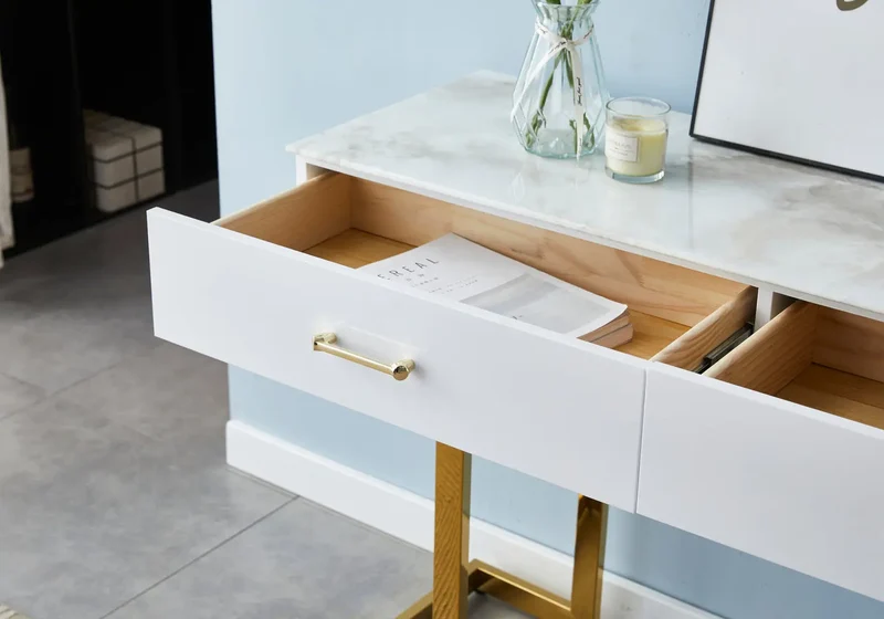 Console coiffeuse dorée marbre beige - Lena