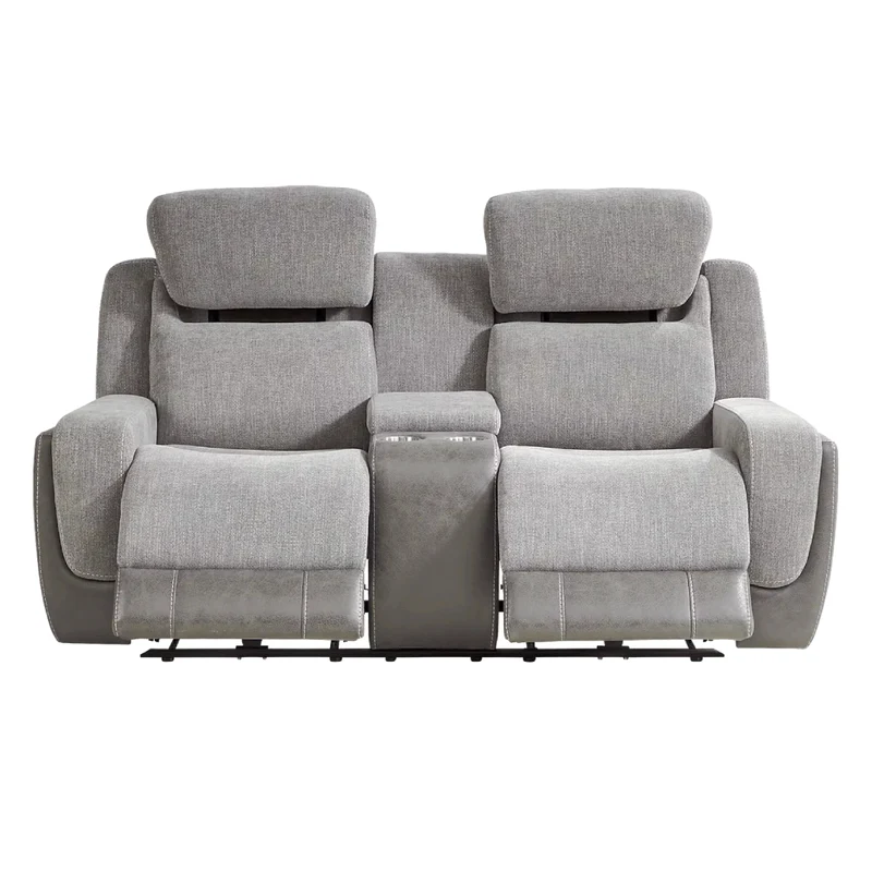 Causeuse inclinable motorisée zéro gravité en tissu gris deux tons avec console - K2179