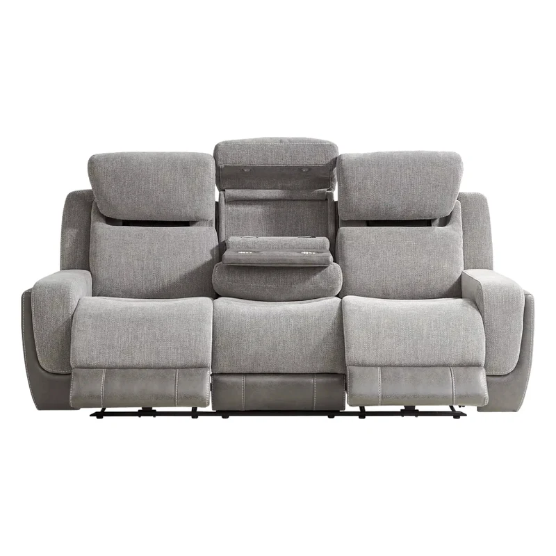 Sofa inclinable motorisé zéro gravité en tissu gris deux tons avec table centrale rabattable - K2179