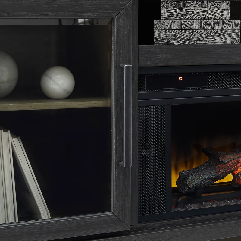 Meuble de télévision en bois/placage bicolore avec foyer électrique - Foyland