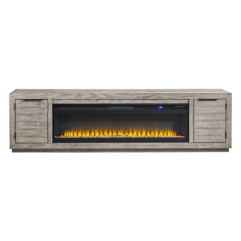 Meuble de télévision en bois gris pâle avec foyer électrique - Naydell