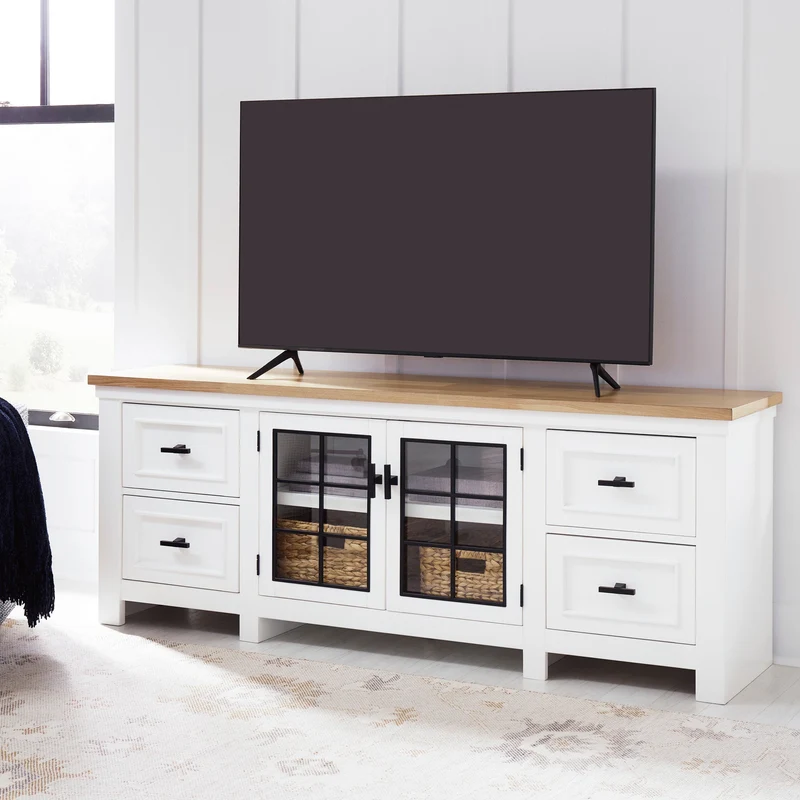 Meuble de télévision en bois/placage bicolore avec 4 tiroirs - Ashbryn