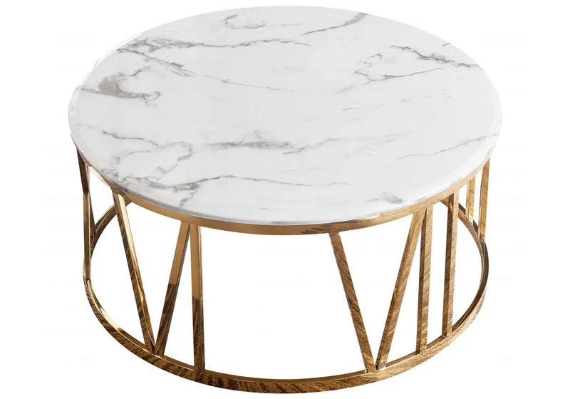Table basse ronde dorée marbre blanc - Geva