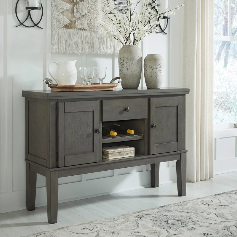 Buffet en bois/placage d'acacia gris avec 2 portes et 1 tiroir - Hallanden