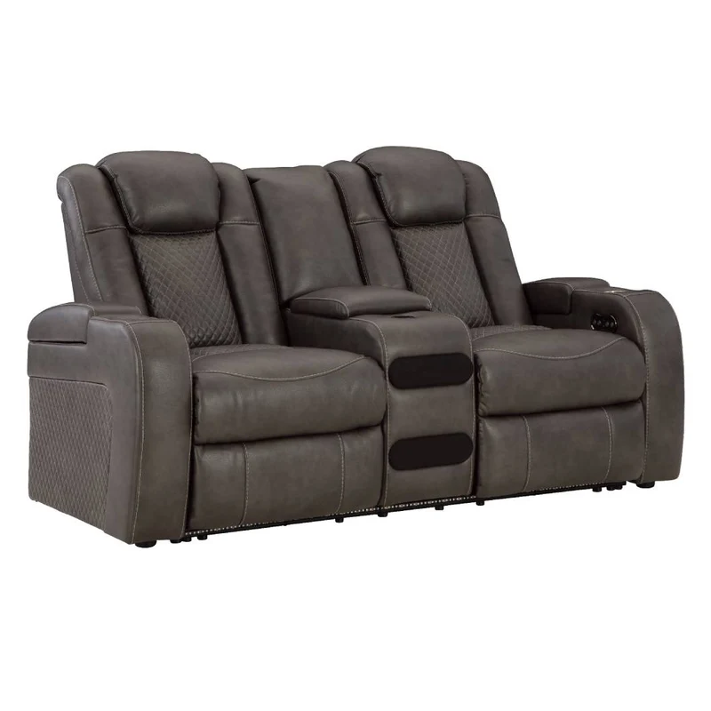 Causeuse inclinable motorisée aspect cuir gris foncé avec console - Mountainous