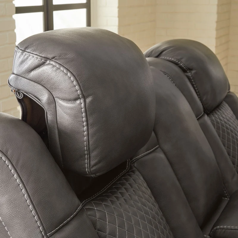 Causeuse inclinable motorisée aspect cuir gris foncé avec console - Mountainous