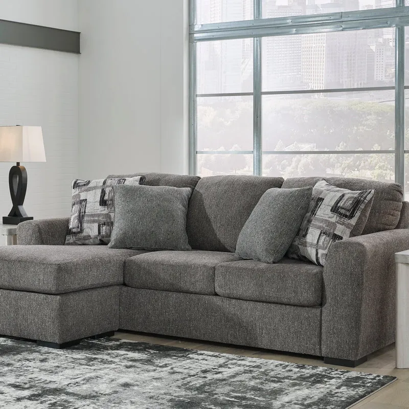 Sofa en tissu gris étain avec chaise longue & coussins - Gardiner