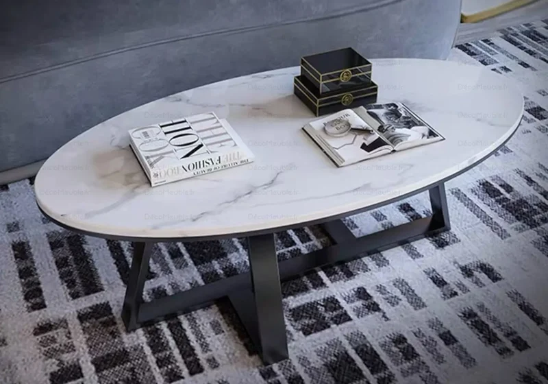 Table basse noire marbre blanc - Gracy