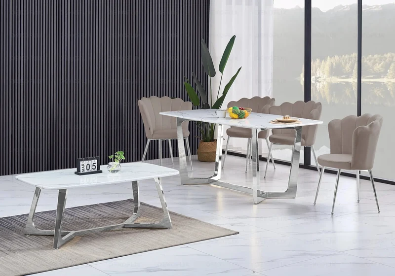 Table basse marbre blanc argent - Gaya
