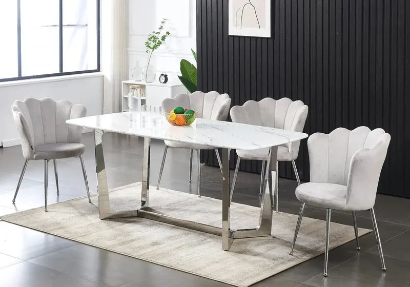 Table à manger marbre blanc argent - Gaya