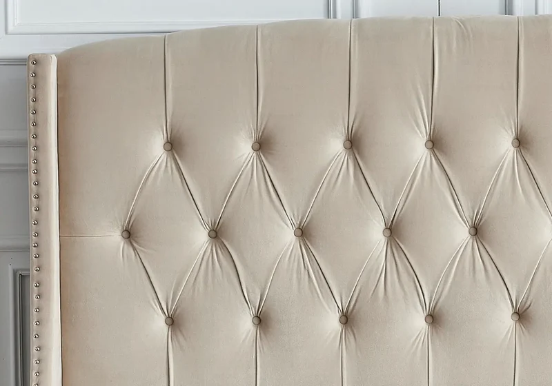 Lit coffre capitonné velours beige - Gina