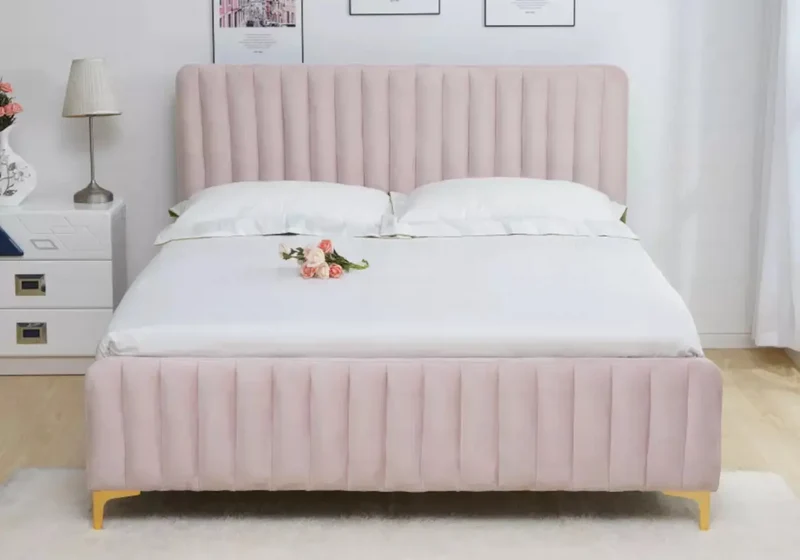 Lit double velours rose - Doly