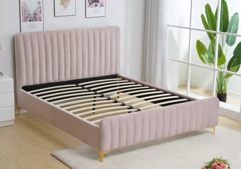 Lit double velours rose - Doly