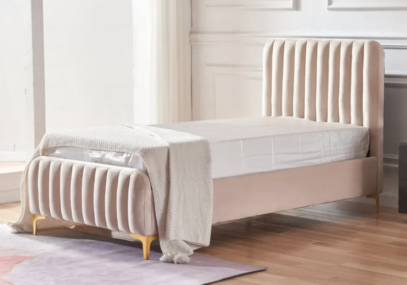 Lit double velours beige - Doly