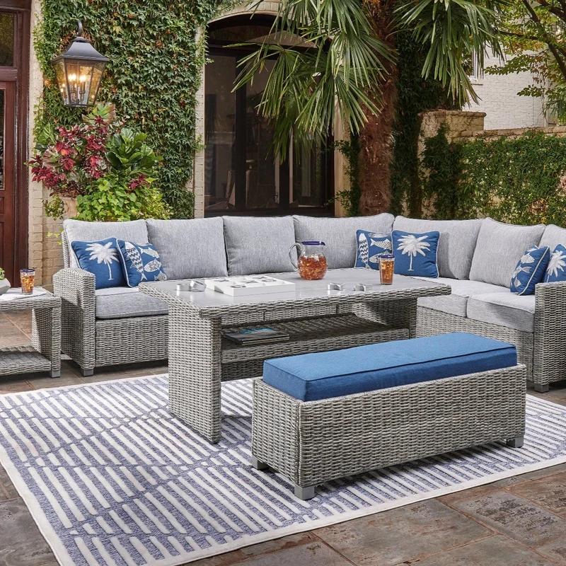 Fauteuil sans accoudoir extérieur en tissu Nuvella et en osier gris pâle - Naples Beach