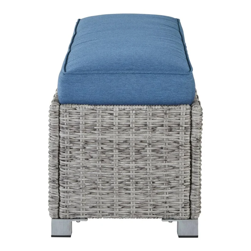 Banc extérieur en tissu Nuvella bleu et en osier gris pâle - Naples Beach