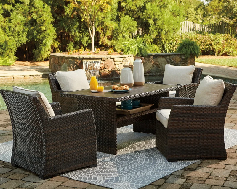 Table à manger extérieure en aluminium et rotin brun foncé - Easy Isle