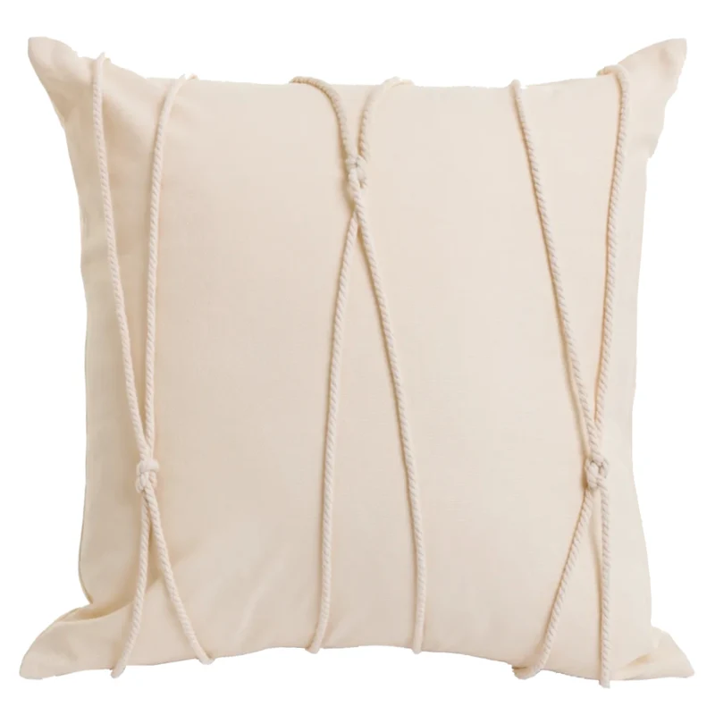 Coussin 18 x 18 po beige avec de la corde