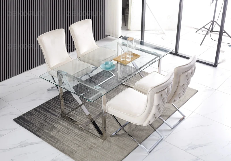 Chaise capitonnée pied croisé argent beige - Enzo x2