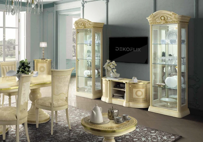 Espace TV baroque ivoire et or versace – IMPERIA