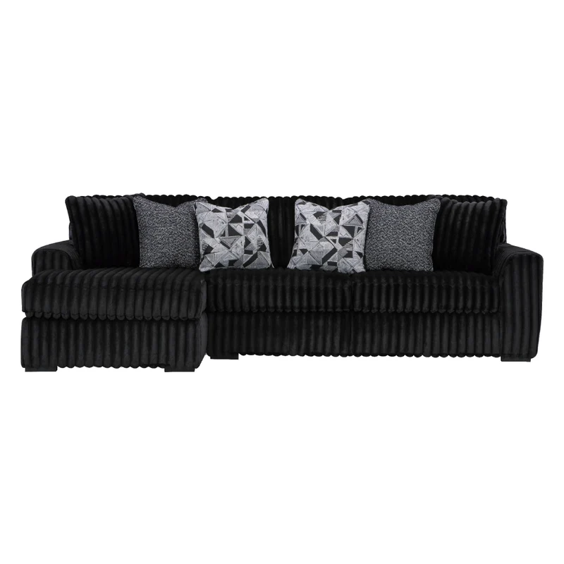Sofa en velours côtelé noir avec chaise longue & coussins - Gabbyleigh