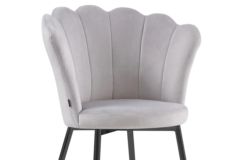 Chaise de table coquillage velours gris pieds noir - Nymea x2