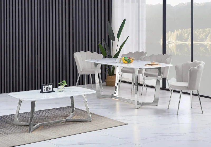 Chaise de table coquillage velours gris pieds noir - Nymea x2