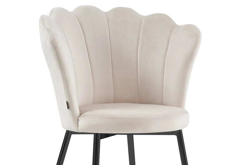 Chaise de table coquillage velours beige pieds noir - Nymea x2