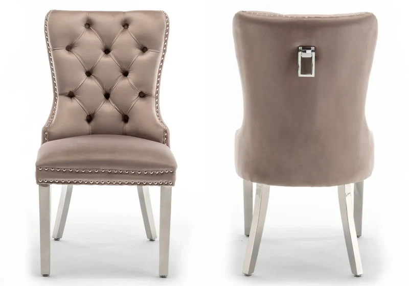 Chaises en velours moka avec poignée argentée - Lora x2